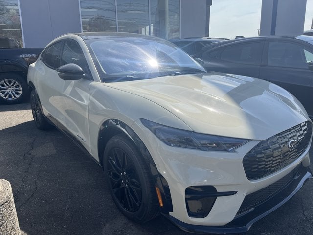 2026 Ford Mustang Mach-E Premium in Desert Sand — front three-quarter view